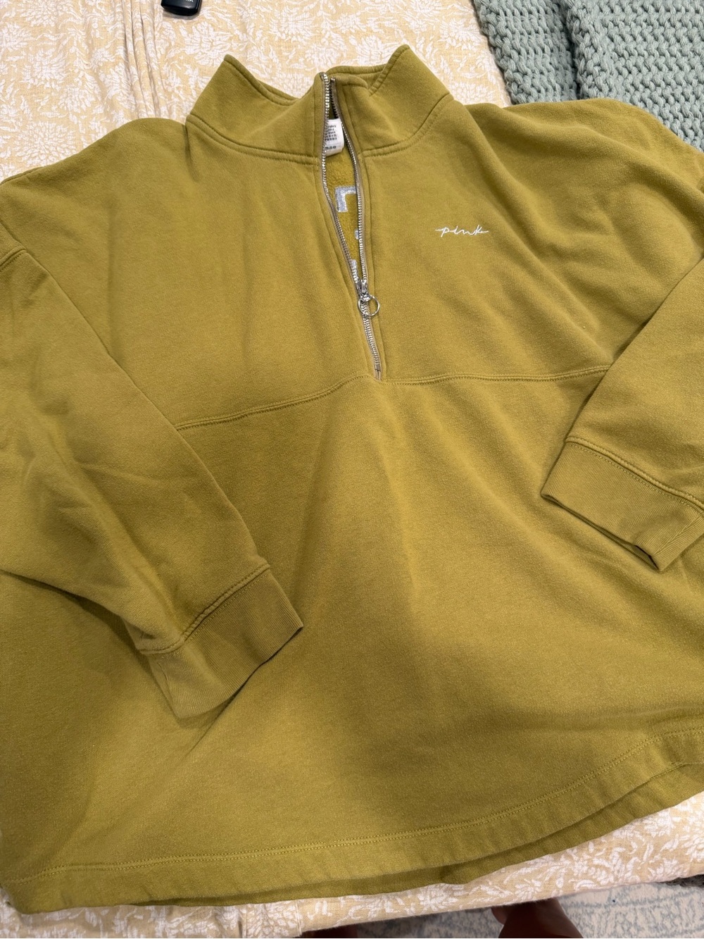 PINK VS Olive Half-Zip Sweater Pullover